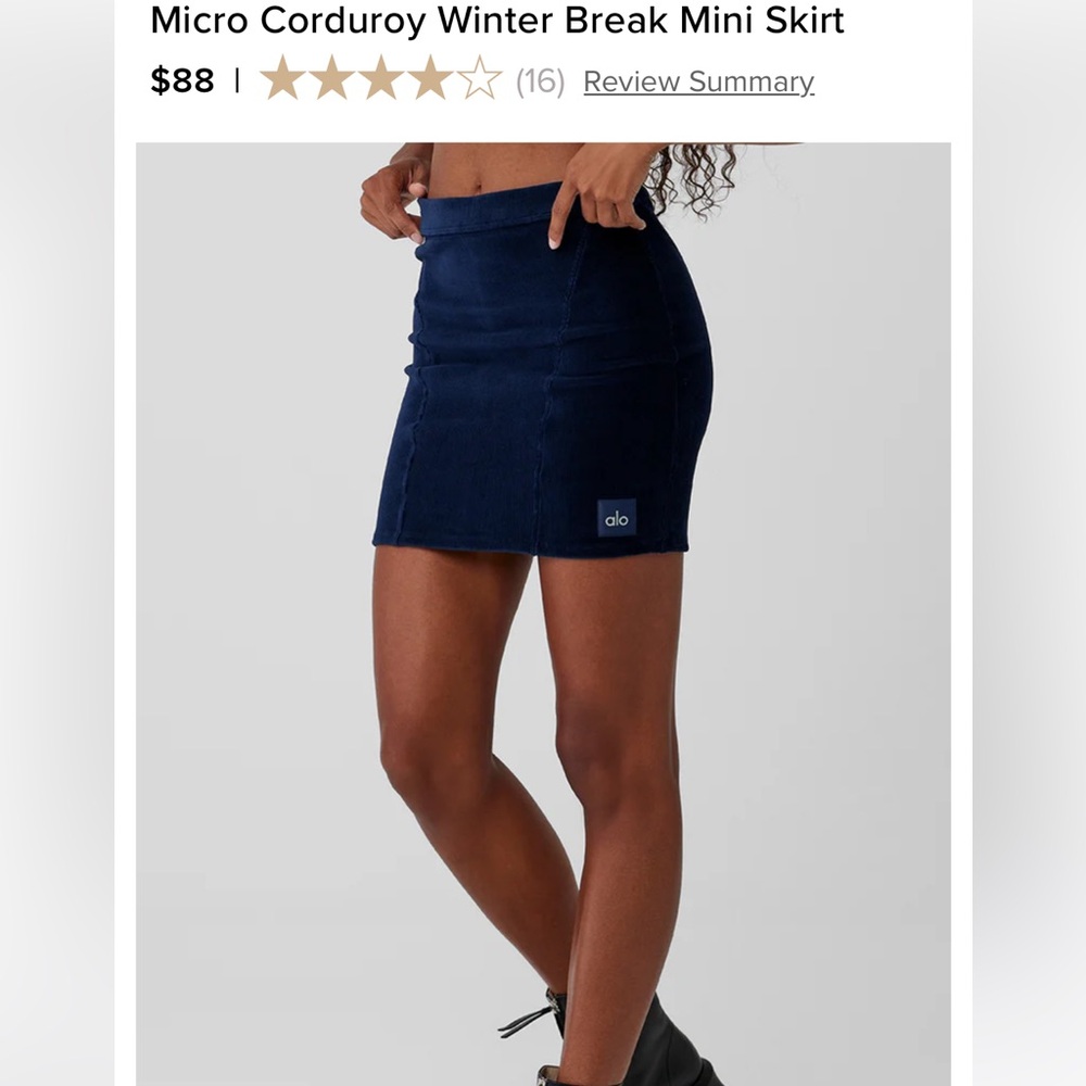 Alo Micro Corduroy Navy Blue Mini Skirt XS